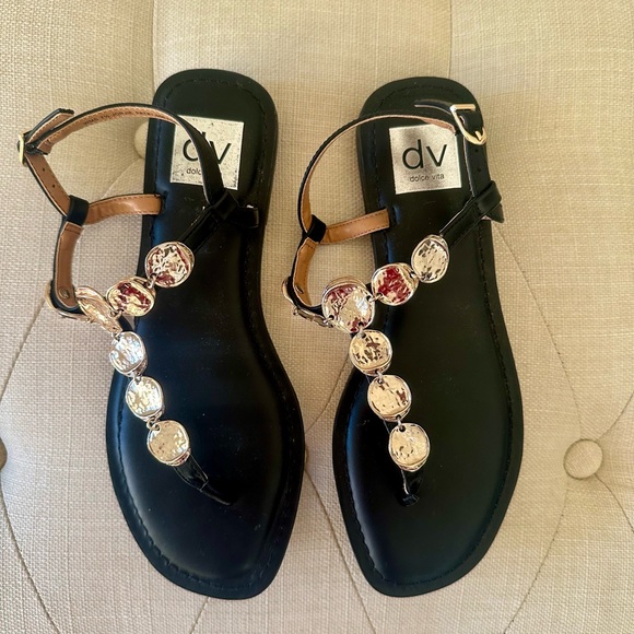 DV by Dolce Vita Women's Black Sandals with Silver and Gold Details - Picture 1 of 2